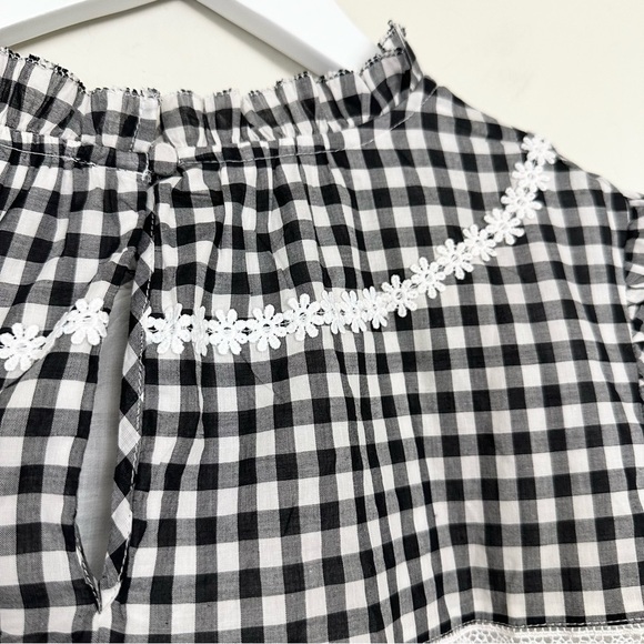 J. Crew Short Sleeve Daisy Chain Peplum Blouse Black White Gingham #AJ433 - Picture 7 of 11